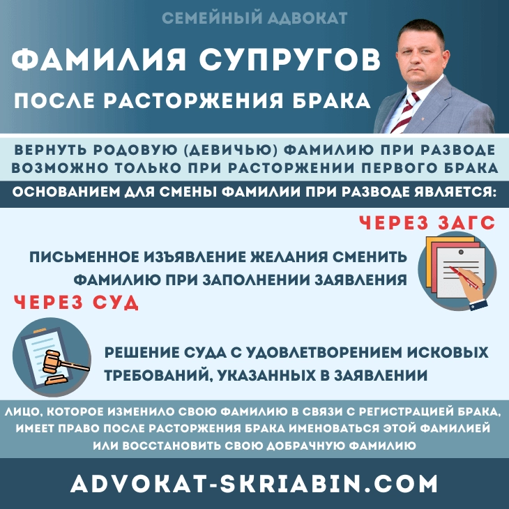 Фамилия супругов после развода — юридическая помощь адвоката