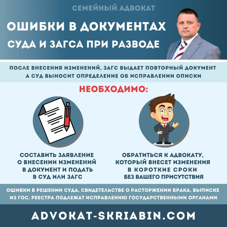 Ошибки в документах суда и ЗАГСа при разводе