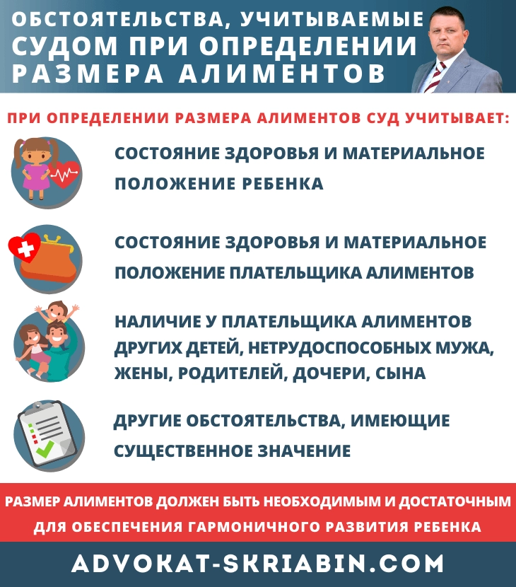 Обстоятельства, учитываемые судом при определении размера алиментов