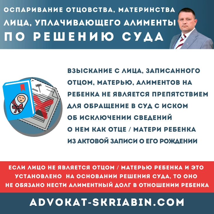 Оспаривание отцовства, материнства лица, уплачивающего алименты по решению суда