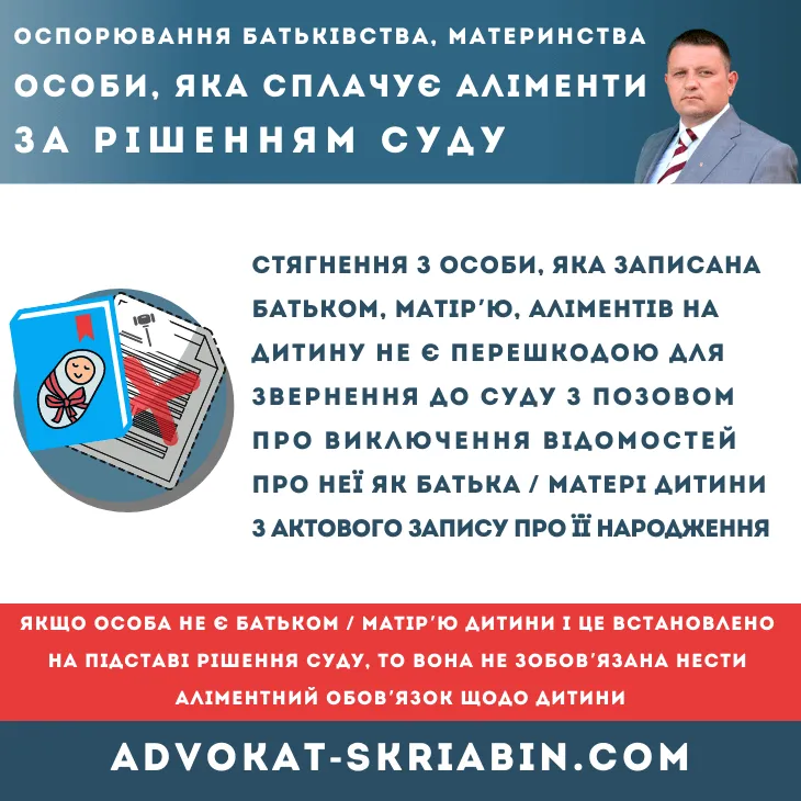 оспорювання батьківства чи материнства особи, яка сплачує аліменти