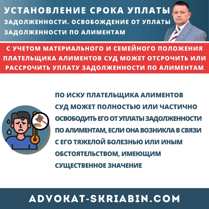 Установление срока уплаты задолженности. Освобождение от уплаты задолженности по алиментам