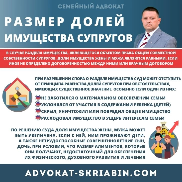 Размер долей имущества супругов — юридическая помощь адвоката