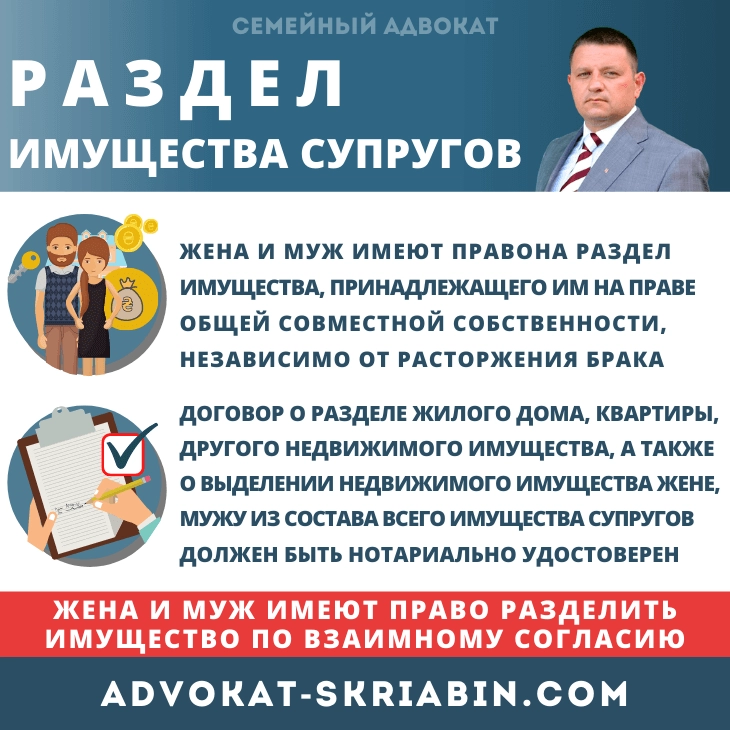Инфографика о разделе имущества супругов при совместной собственности