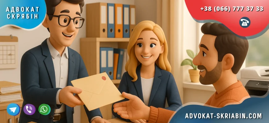 Заява про надіслання копій матеріалів справи — клієнт, адвокат і працівниця канцелярії у світлому офісі з документами