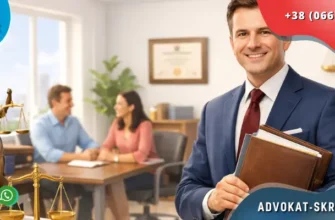 Professional Ukrainian family lawyer Skryabin O.M. in a modern office interior with legal symbols