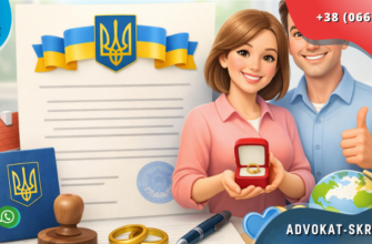 certificate on marital status in Ukraine with official document, wedding rings and positive couple in modern office interior
