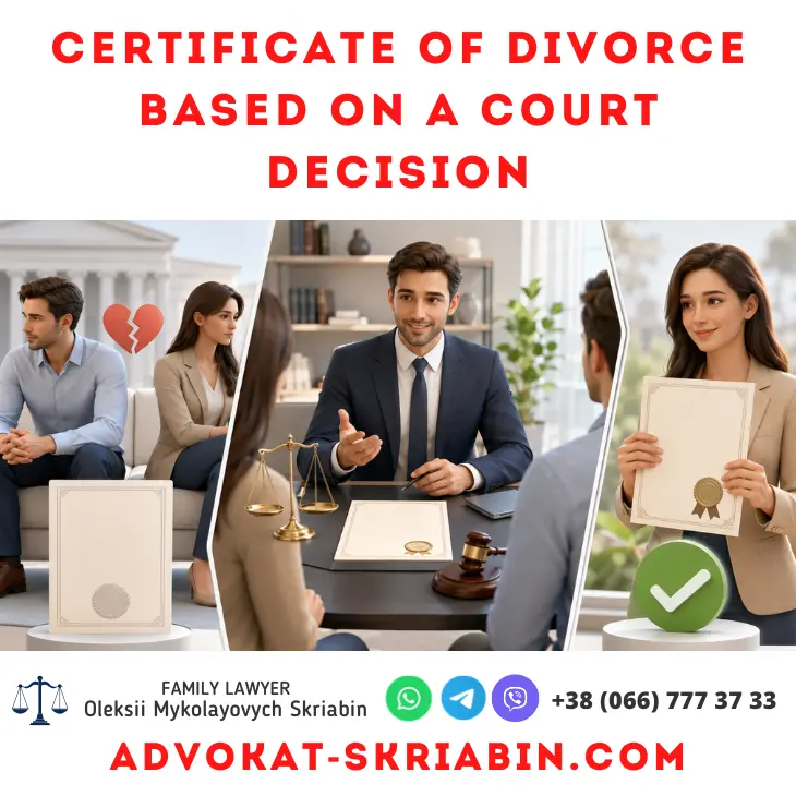 Certificate of divorce based on a court decision with legal support