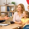 Family lawyer consultation with parents and child in a modern office interior