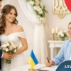 Marriage registration in the Civil Registry Office of Ukraine with official ceremony and happy couple