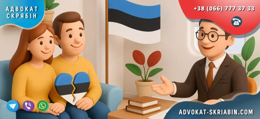 Розлучення в Естонії для українців у світлому інтер’єрі з прапором Естонії та символічним серцем