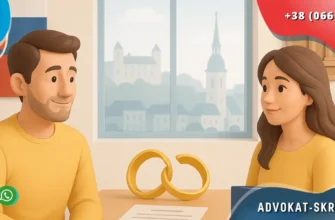 Розлучення у Словаччині для українців — позитивна 3D-сцена в світлому інтер’єрі з символами Словаччини та України, кільцями й документами без тексту