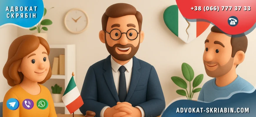 Розлучення в Італії для українців у світлому інтер’єрі з прапором Італії та символічним серцем