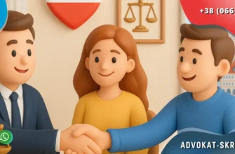 Розлучення в Польщі для українців у світлому юридичному інтер’єрі з варшавським краєвидом та символами правосуддя
