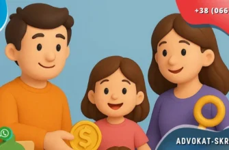 Lawyer Oleksii Skriabin assisting a family with alimony services, holding keys and money symbols, with contact information for consultations