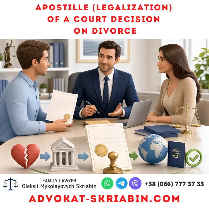 Apostille legalization of a court decision on divorce with lawyer assistance