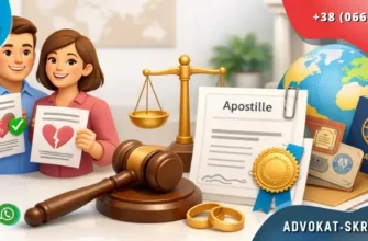 Apostille legalization of a court decision on divorce with positive couple and official documents in a modern legal office