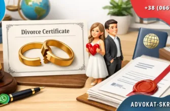 Apostille legalization of divorce certificate with official documents and court symbols in a modern office interior