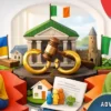 Divorce in Ireland for Ukrainians with court symbolism, positive couple and legal process in bright interior