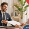 Application for initiation of enforcement proceedings with lawyer and client in modern office