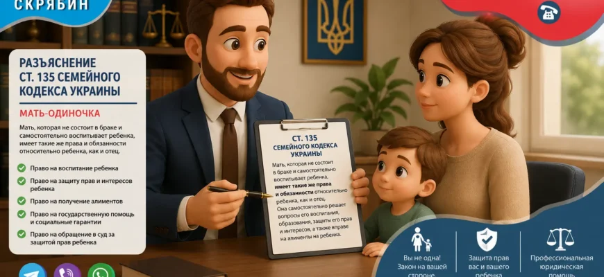 Разъяснение ст. 135 Семейного кодекса Украины для матери одиночки